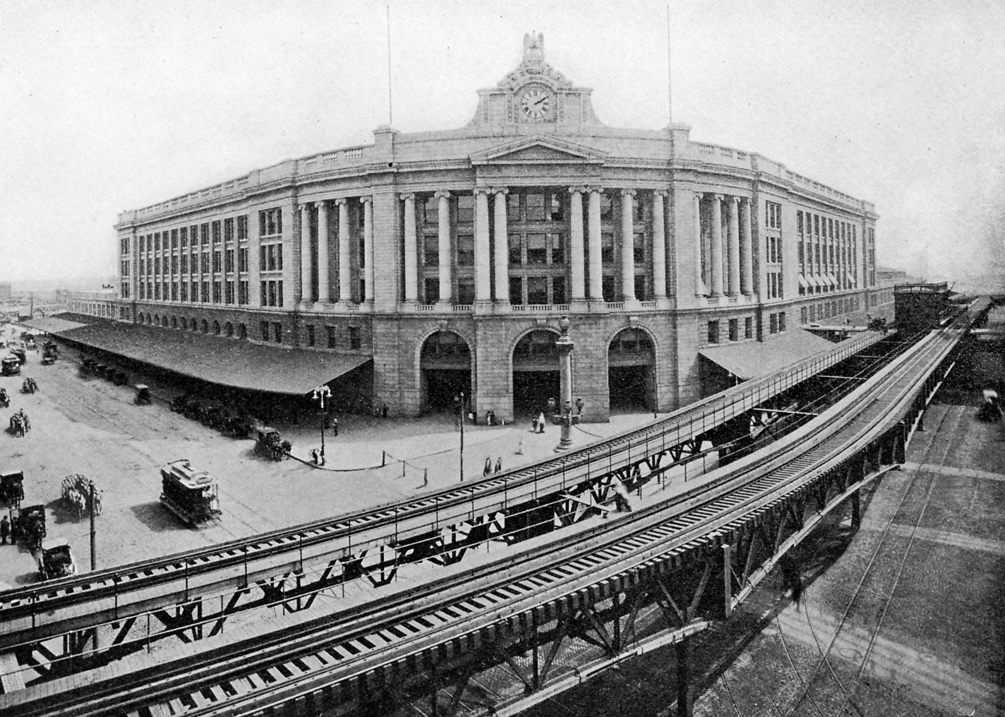 An elevated view of of South Station, Boston, Massachusetts, 1905