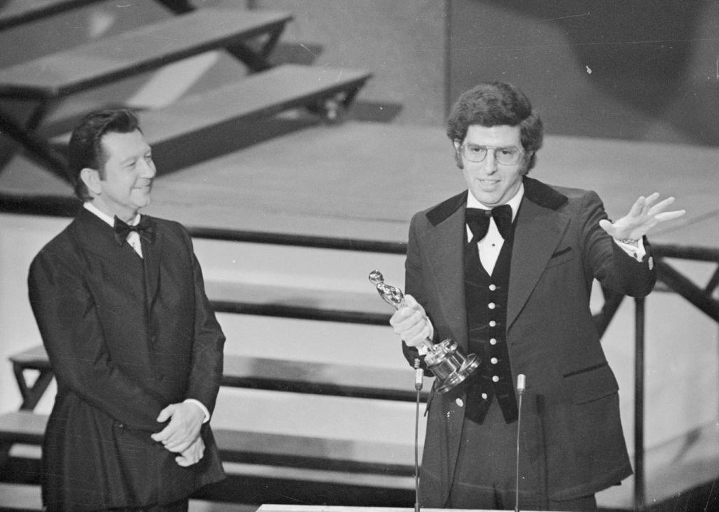 Marvin Hamlish accepts the first of a series of Oscars April 2 at the 46th Annual Academy Awards.