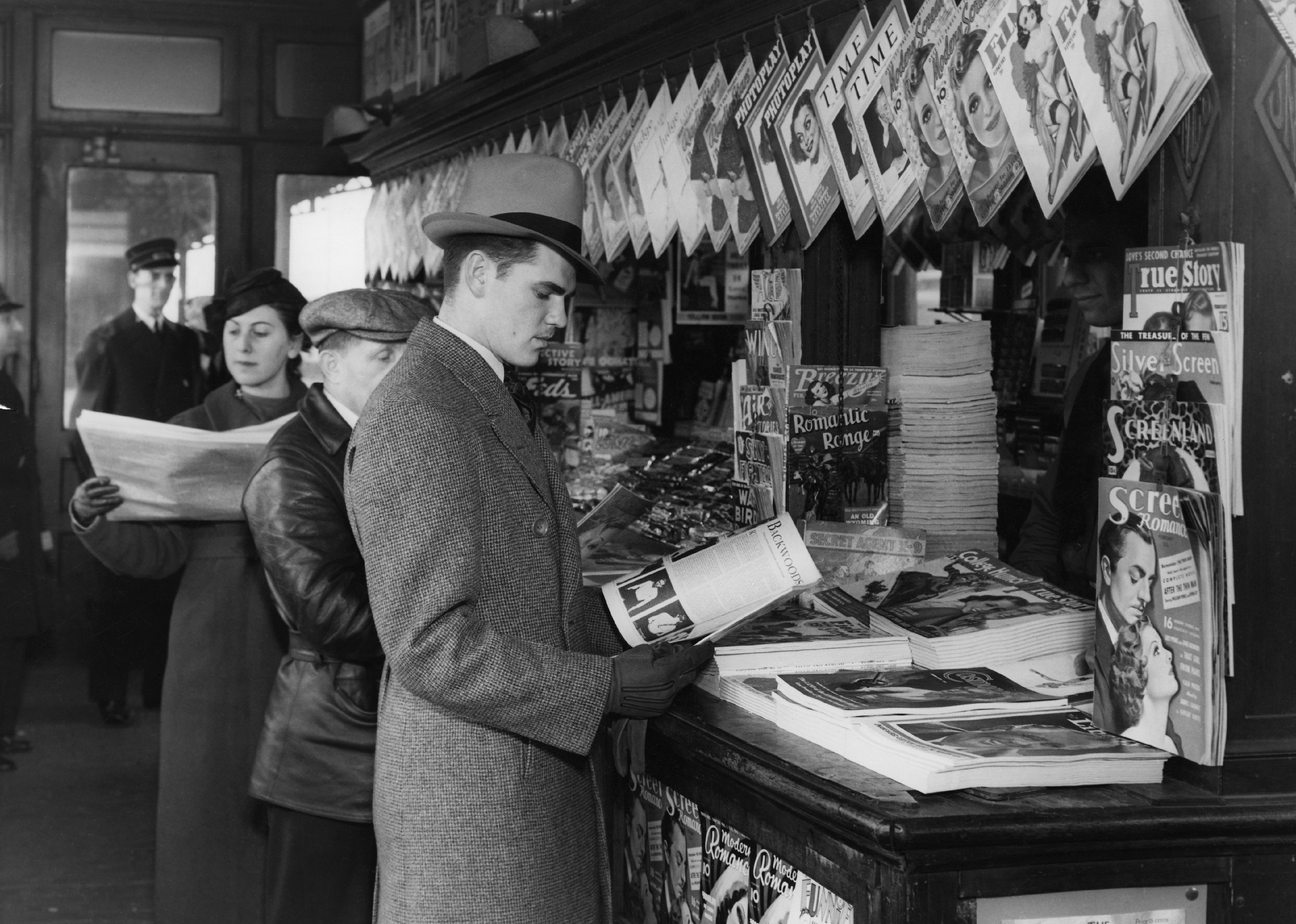 Railroad Station News Stand in NYC in 1937.