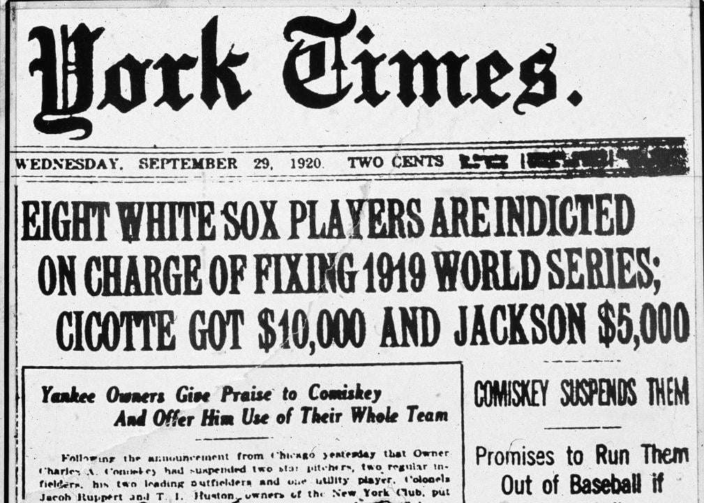 Newspaper clipping showing the Black Sox scandal headline.