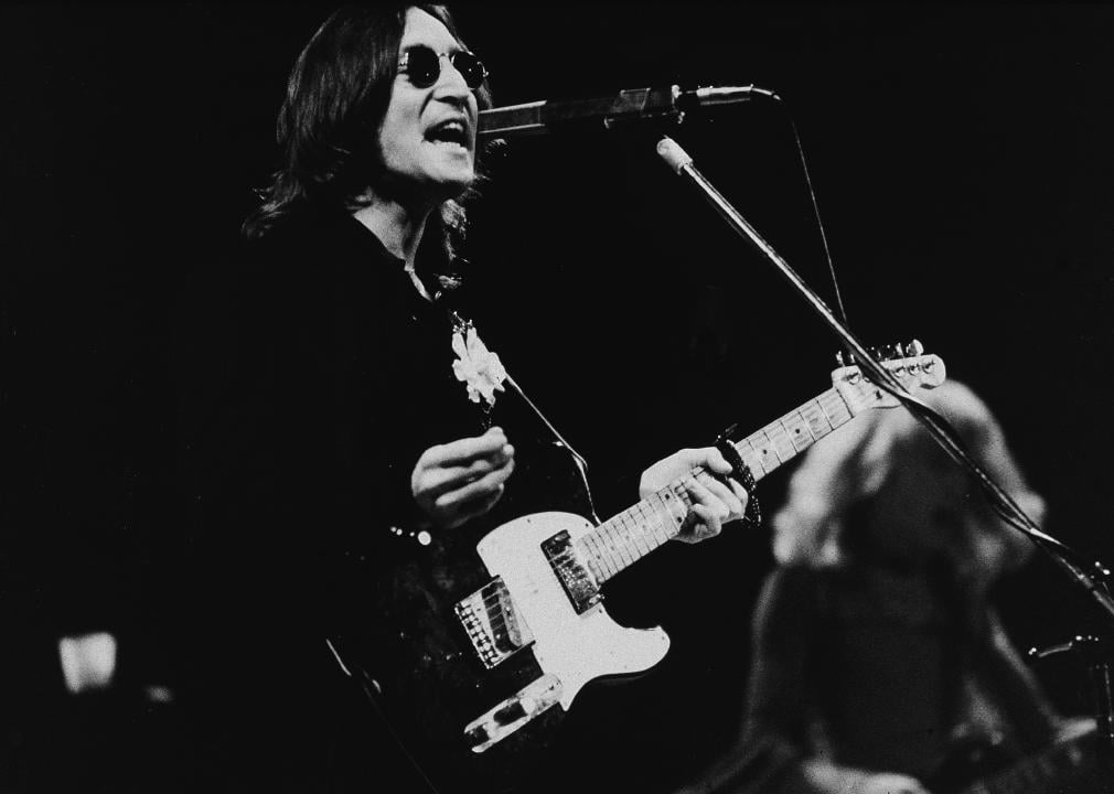  John Lennon performs onstage in Madison Square Garden.