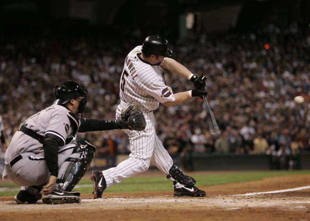 Jeff Bagwell of the Houston Astros bats during Game Three of the 2005 World Series.