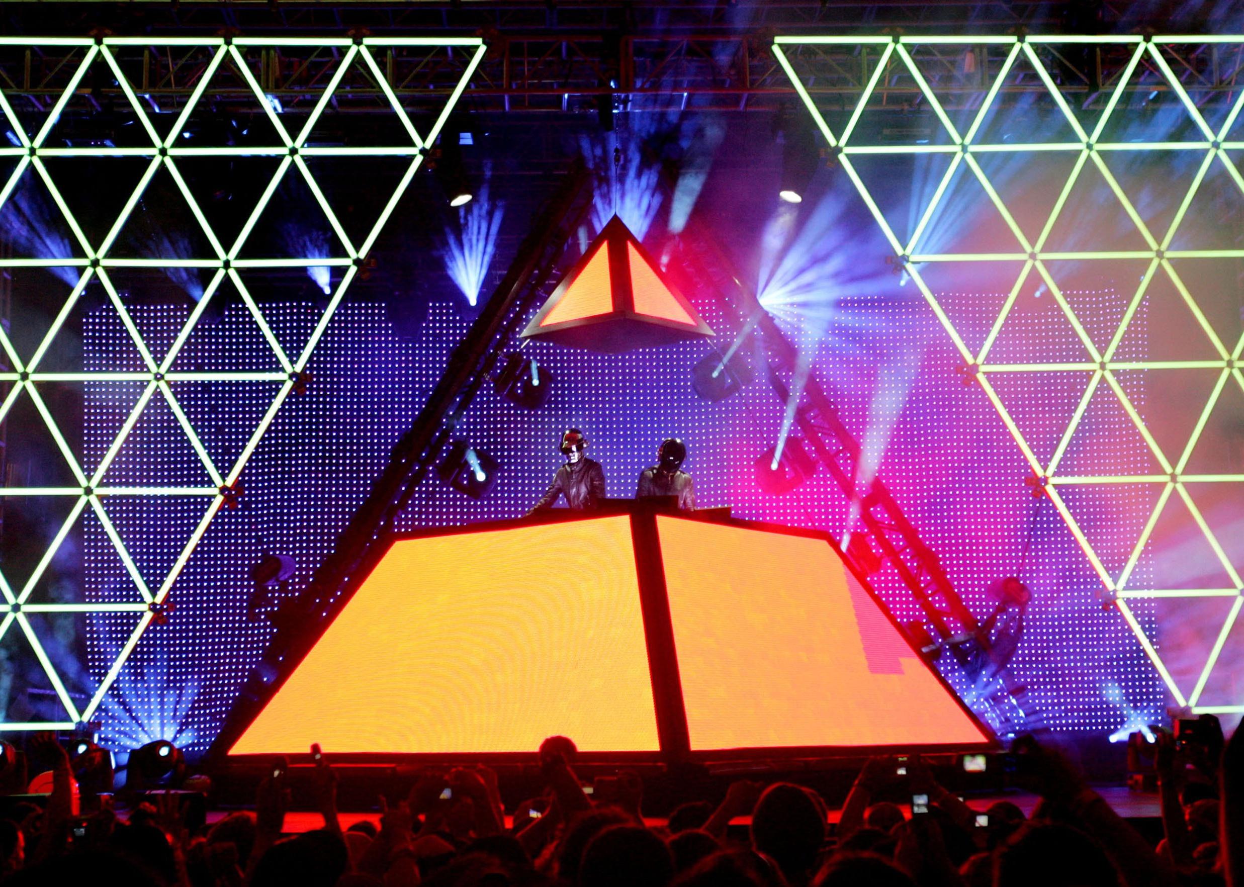 Daft Punk performs at the Coachella Music Fesival.