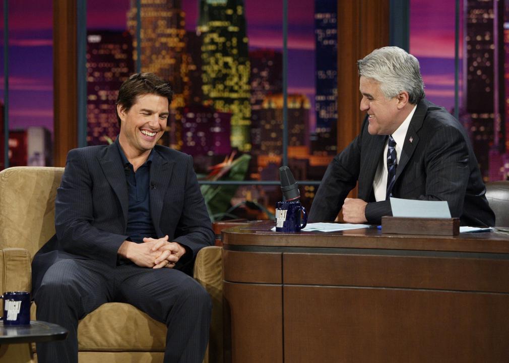 Jay Leno with Tom Cruise on the set of "The Tonight Show With Jay Leno"