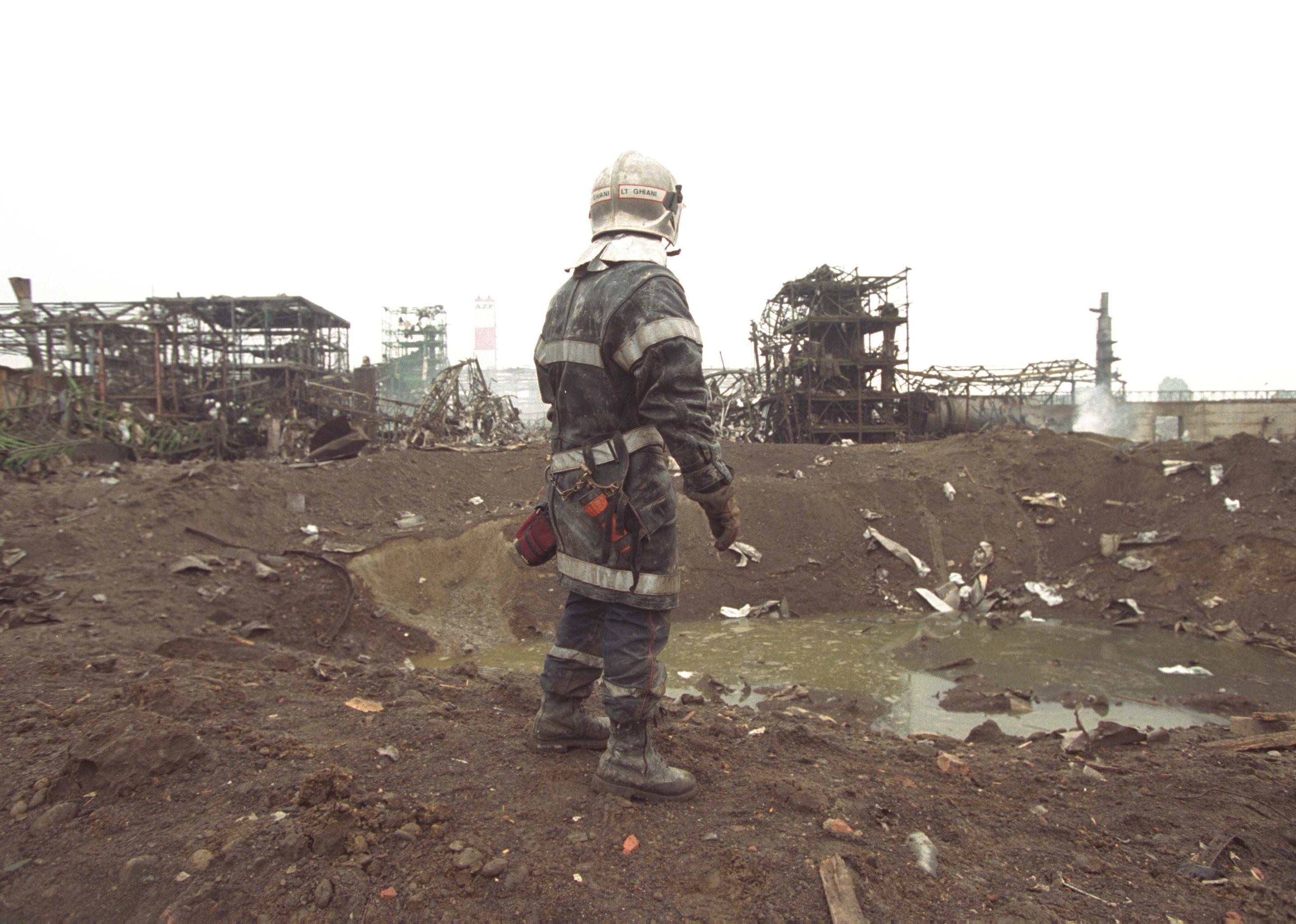 Fireman on site of the explosion at the AZF Chemical Plant.