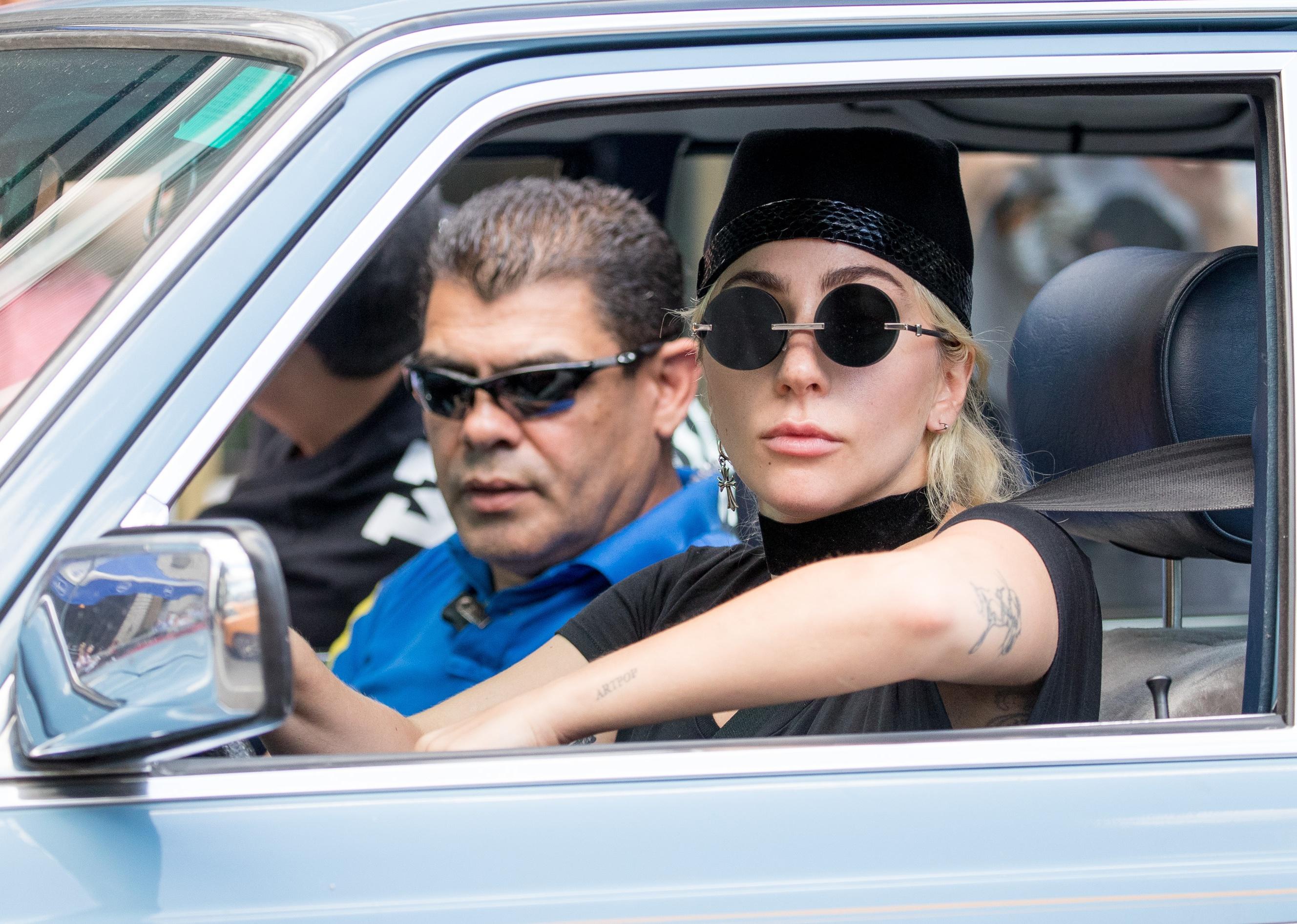 Lady Gaga driving through New York.
