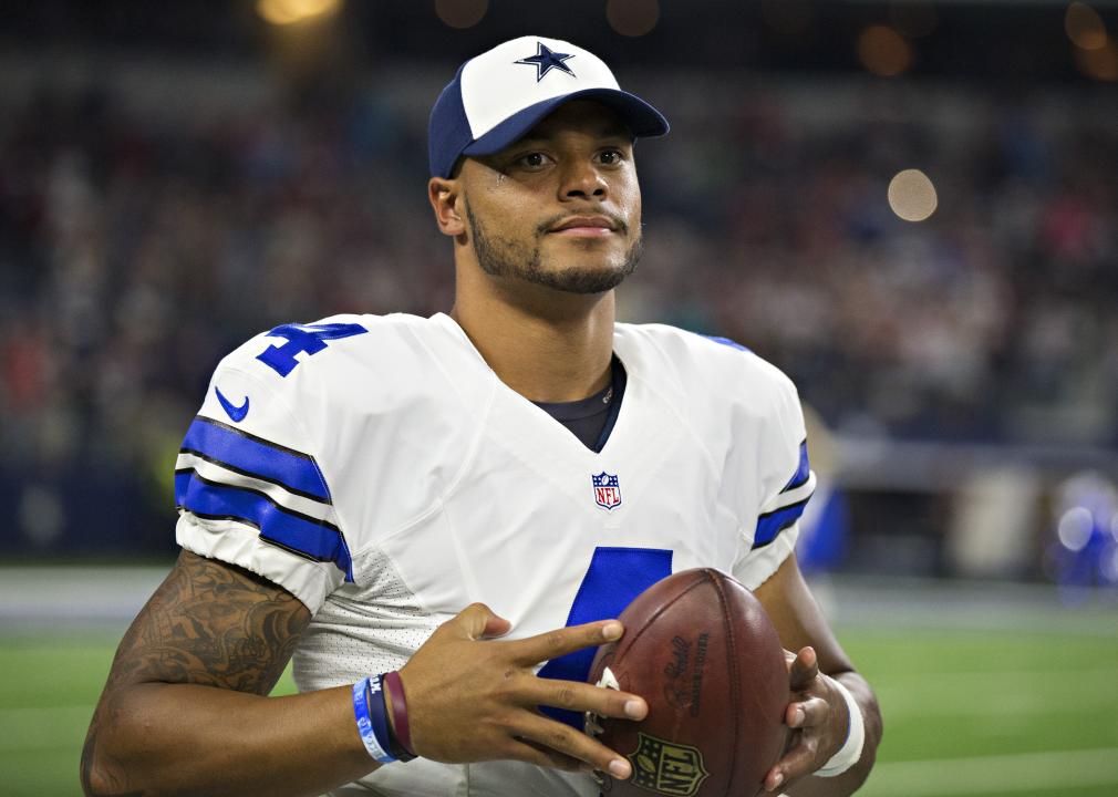 Dak Prescott #4 of the Dallas Cowboys warming up before a preseason game.