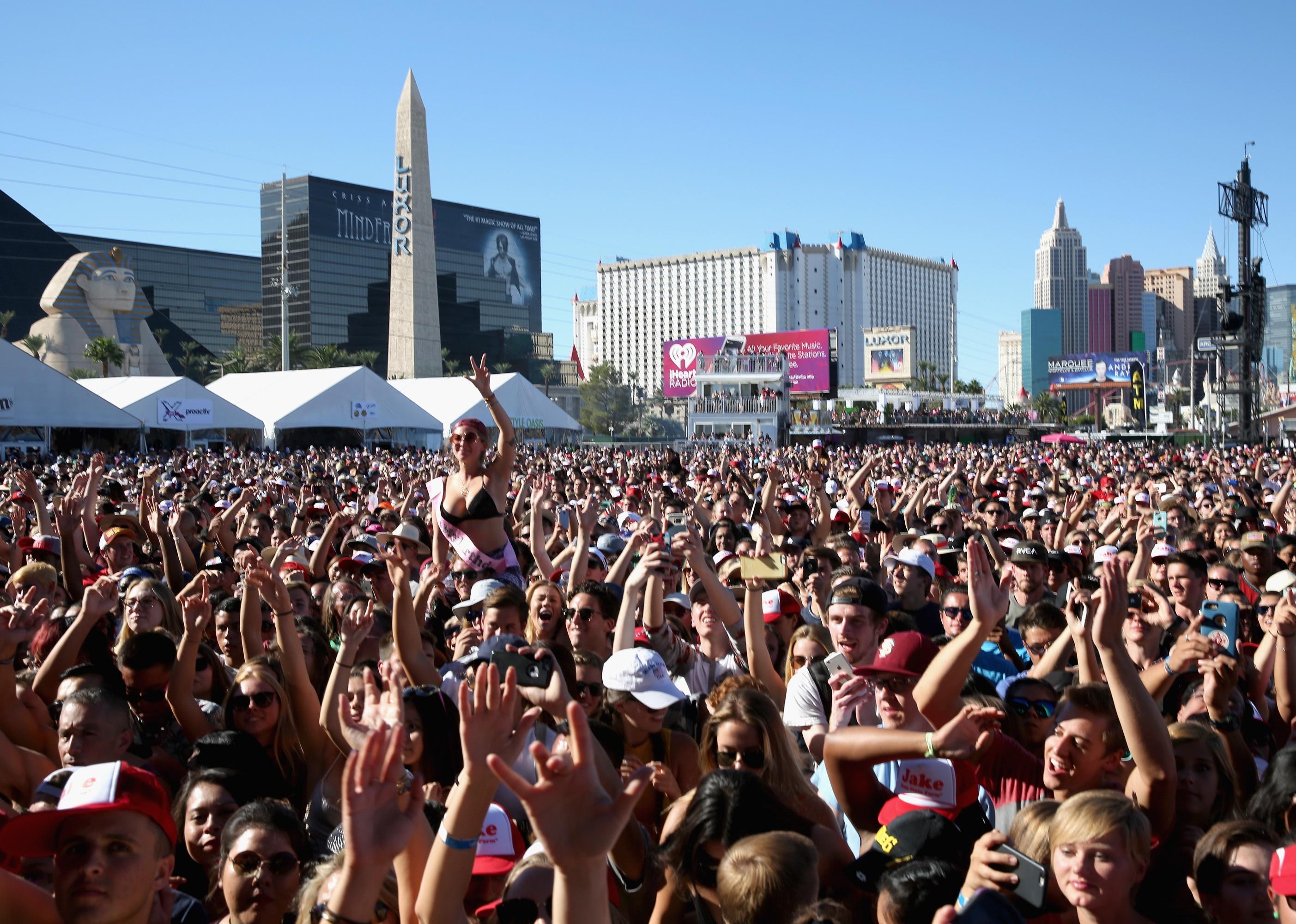 A view of the crowd during the Daytime Village at the iHeartRadio Music Festival.