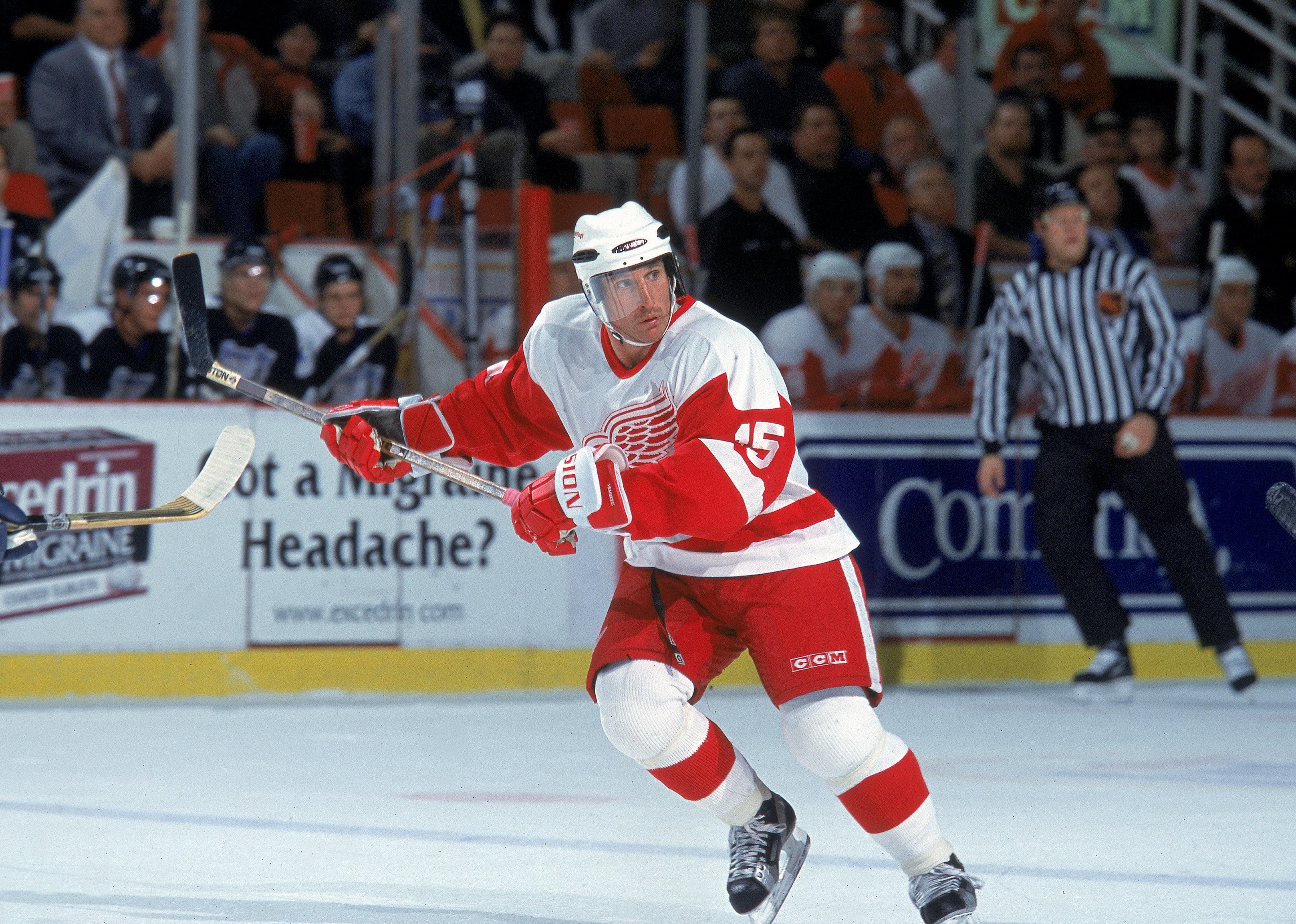 Pat Verbeek of the Detroit Red Wings skates down the ice during a game.