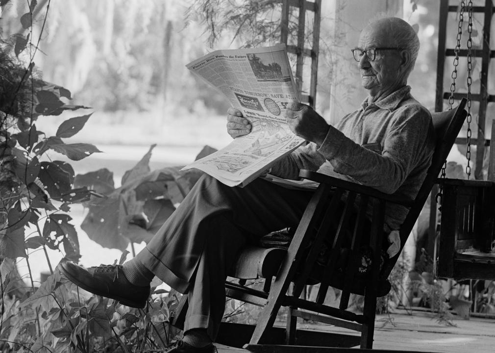 Elderly 1970s man in rocking chair