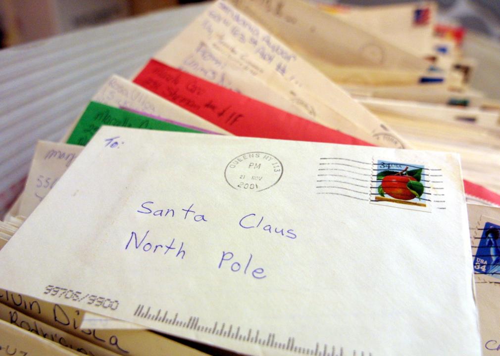 Close up of a letter addressed to Santa Claus, North Pole.