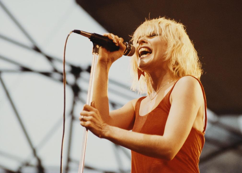 Blondie singing onstage.