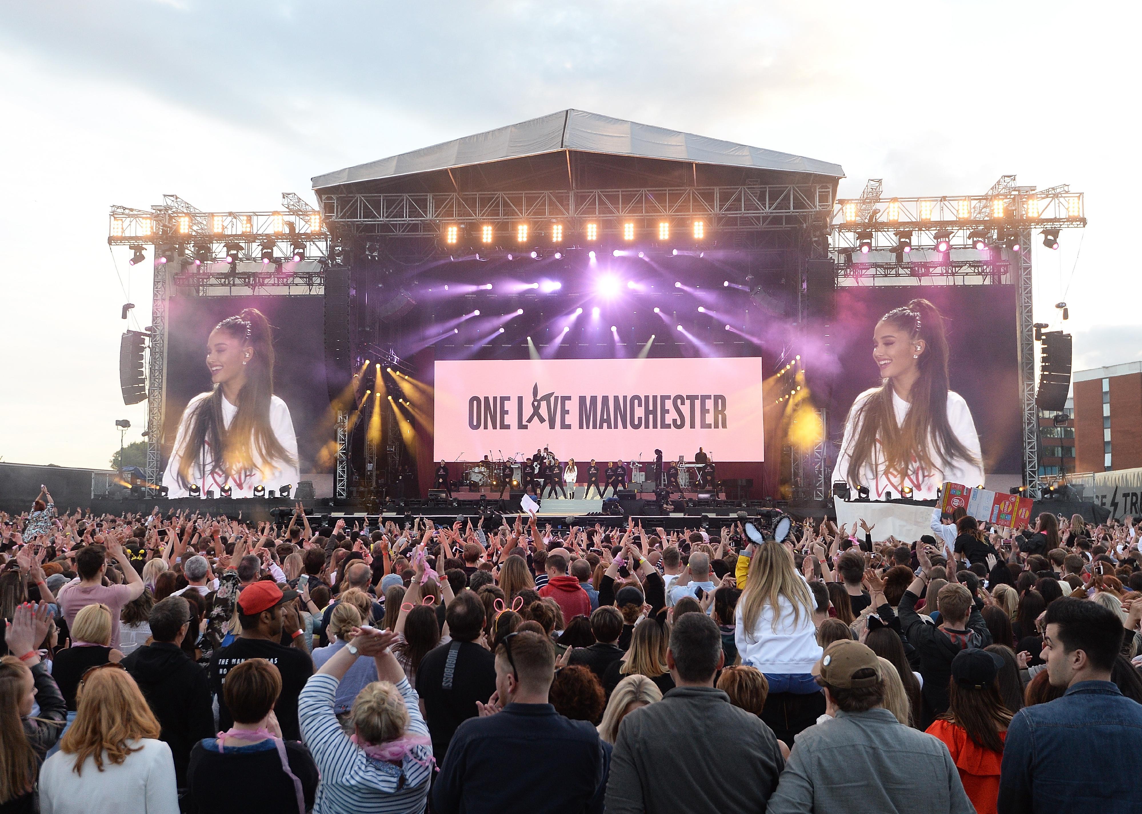 Ariana Grande performs on stage on June 4, 2017 in Manchester, England. 