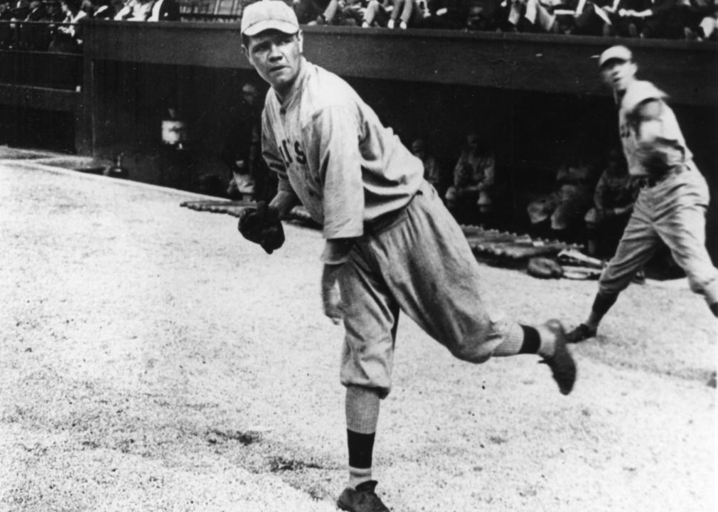 Babe Ruth warms up before a game