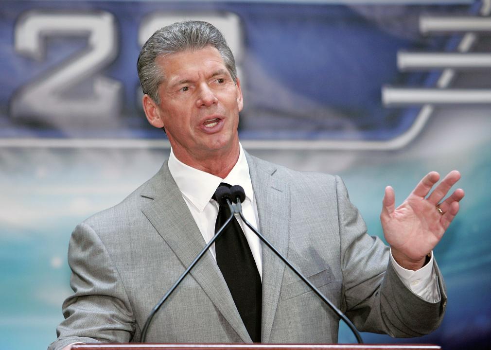 WWE chairman Vince McMahon speaks at a press conference