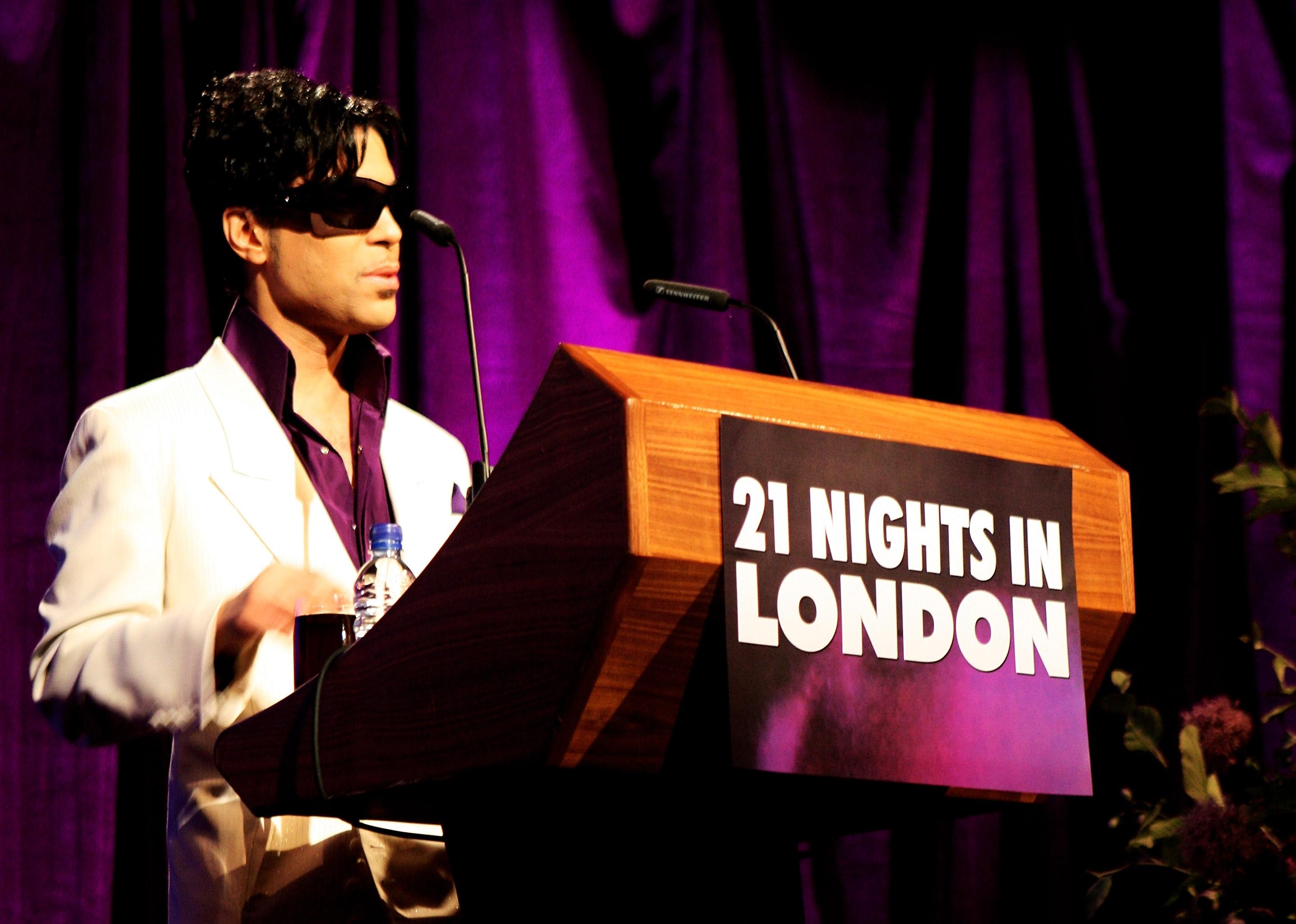 Prince announces his '21 Nights in London' gigs at a press conference.