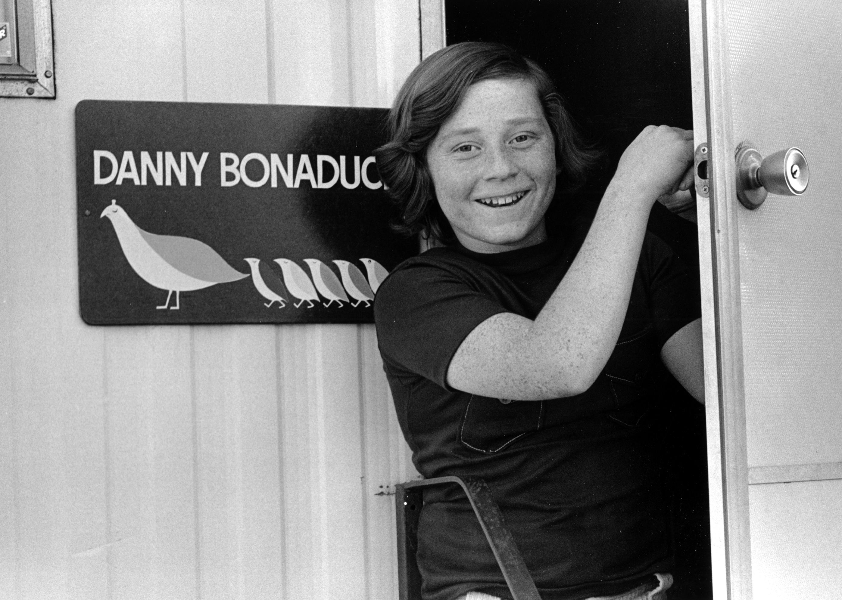 Danny Bonaduce smiles outside of his trailer.