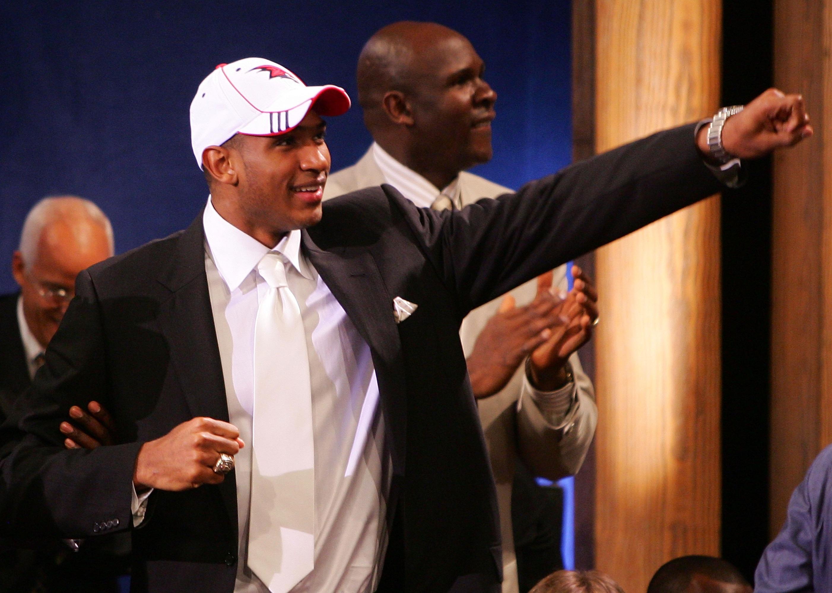 Al Horford celebrates after he was drafted by the Atlanta Hawks.