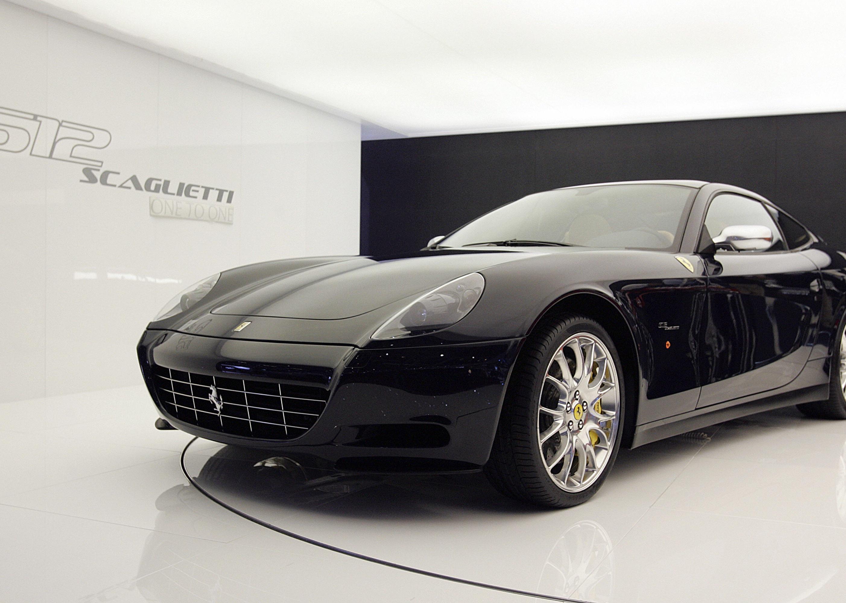The Ferrari 612 Scagliatti is displayed during the second press day at the 78th Geneva International Motor Show.