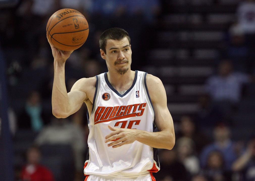 Adam Morrison of the Charlotte Bobcats walks on the court during the game.