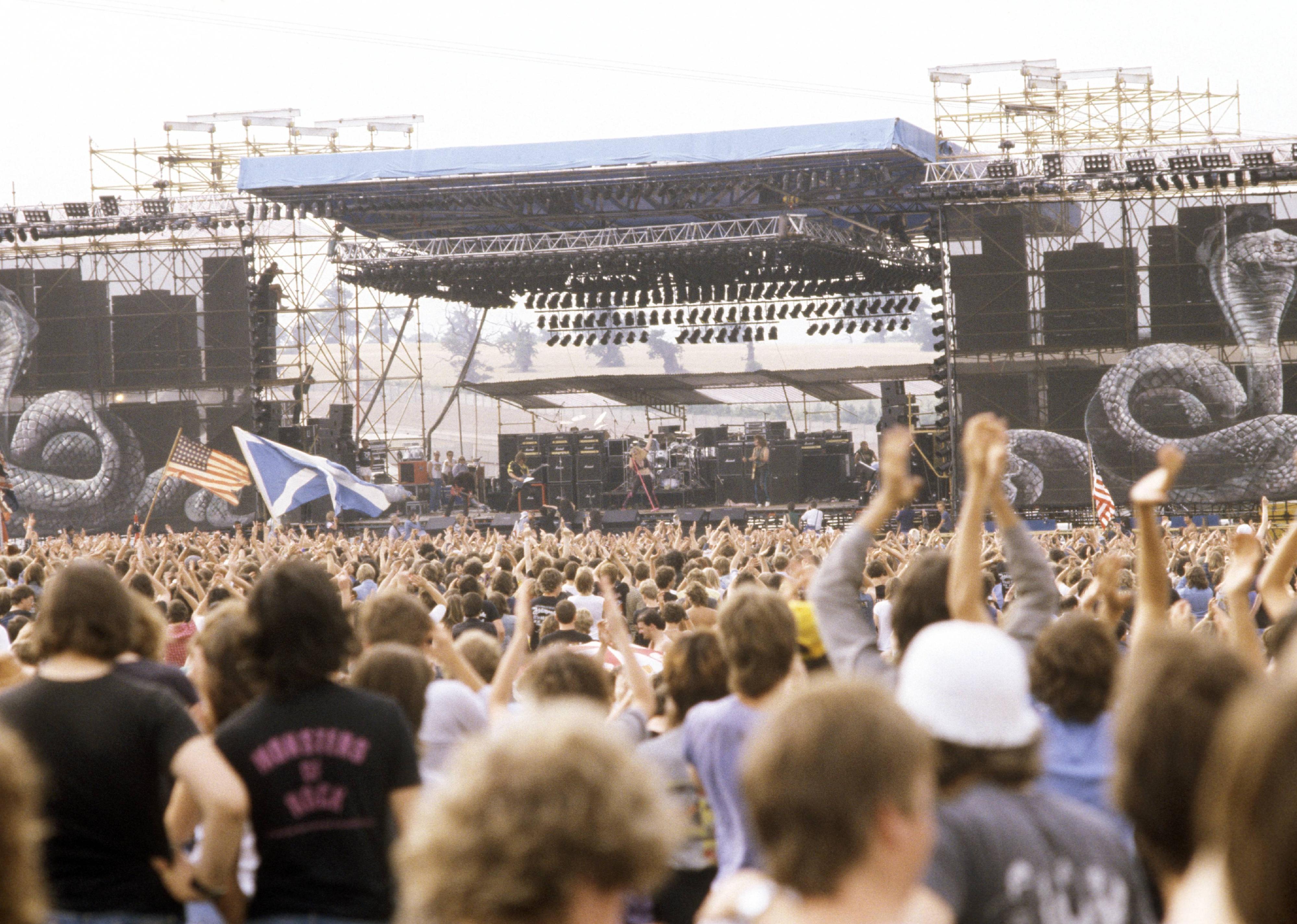 Crowds watching the stage at the Monsters Of Rock festival.