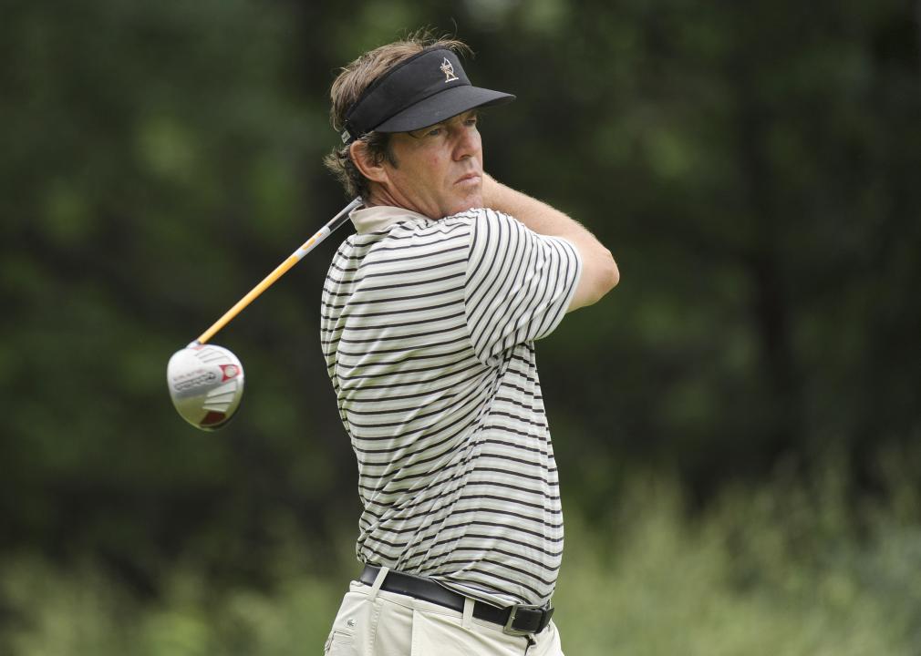 Dennis Quaid hits a drive during the third round of the BMW Charity Pro-Am.