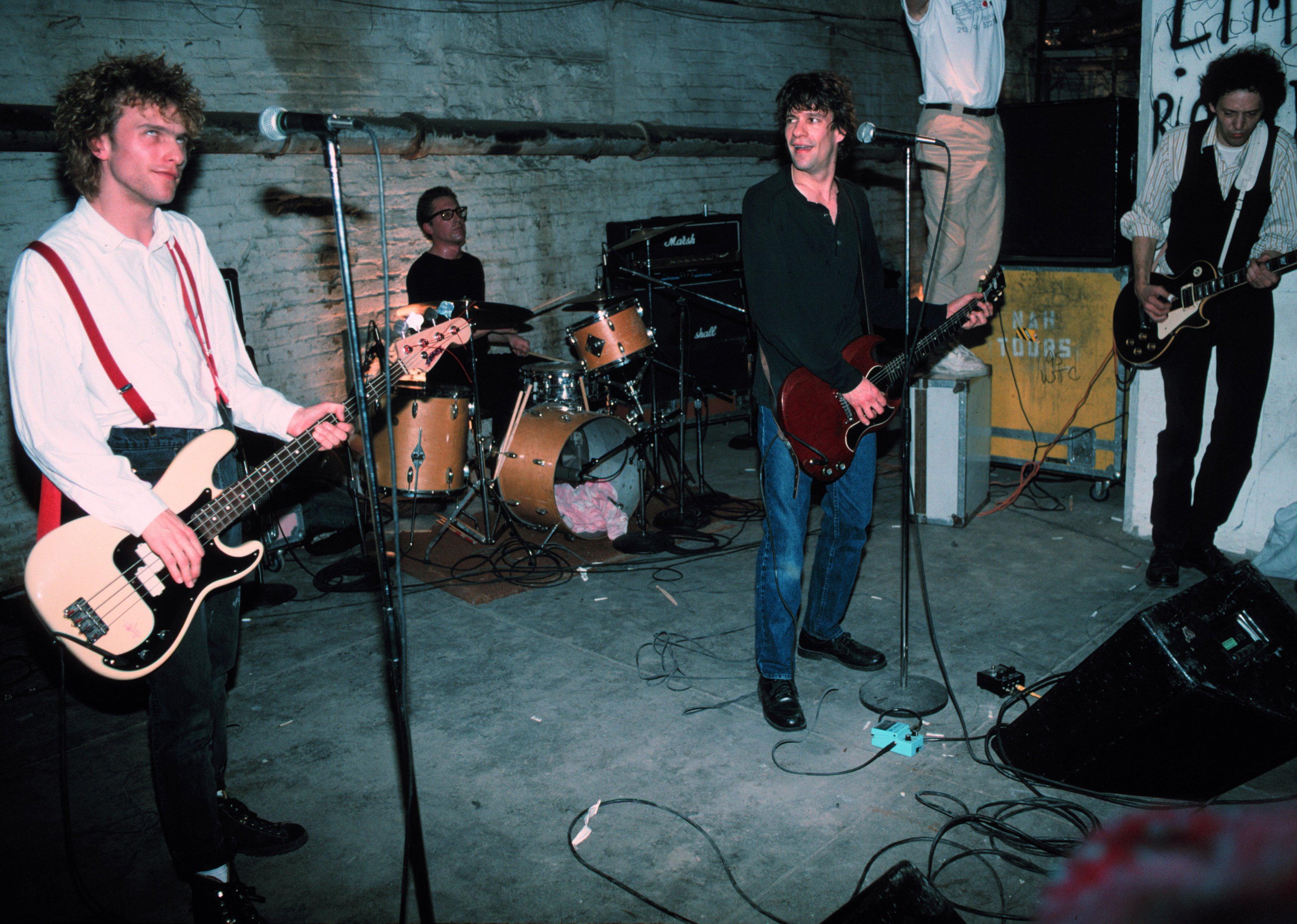 The Replacements in a basement of a studio.