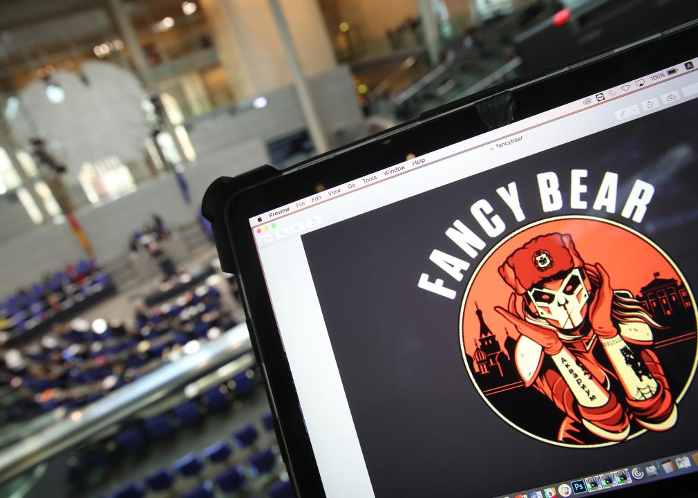 Fancy Bear is seen on a computer during a session in the plenary hall of the German parliament
