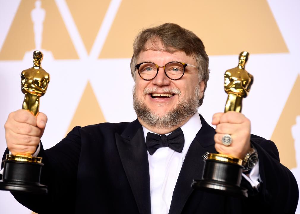 Guillermo del Toro poses in the press room during the 90th Annual Academy Awards