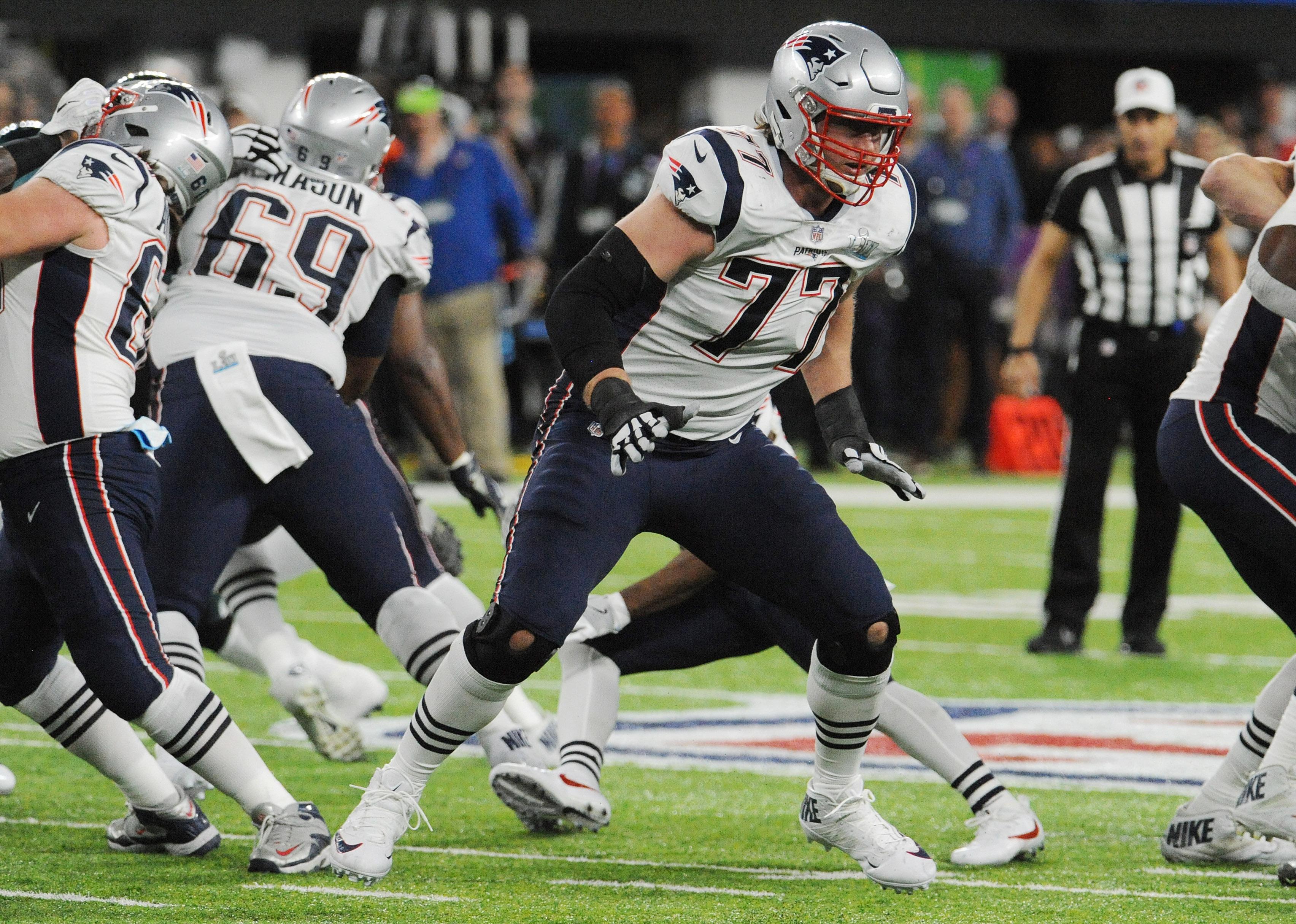 Nate Solder of the New England Patriots in action during Super Bowl LII.