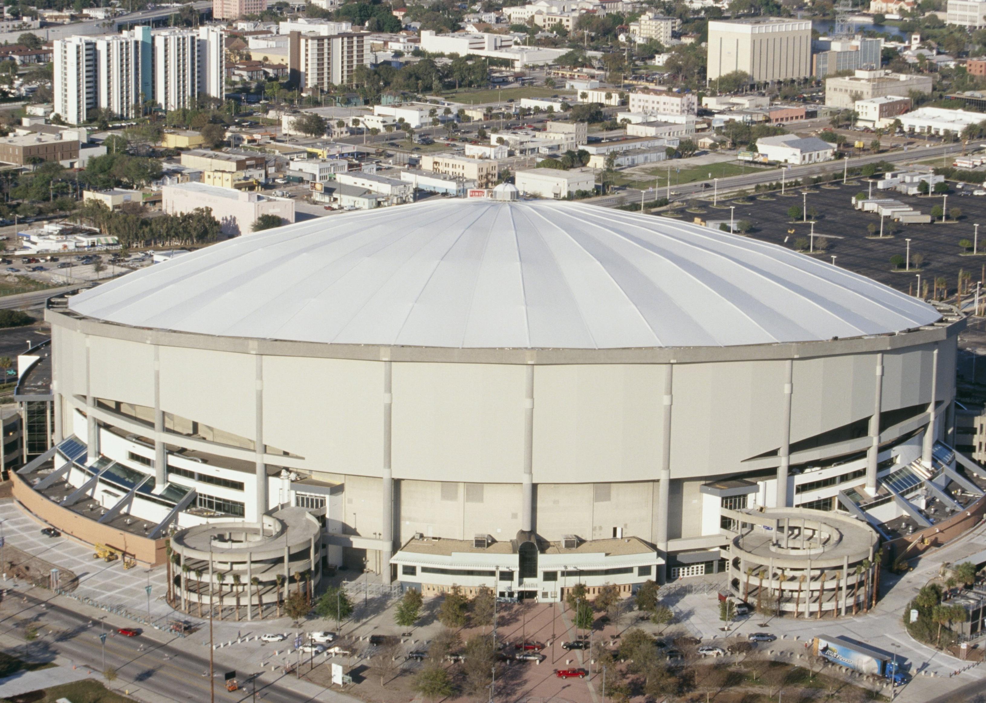Aerial view of Tropicana Field, home of the Tampa Bay Devil Rays, 1998.