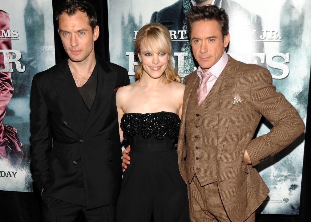 Jude Law, Rachel McAdams, and Robert Downey Jr. attend the New York premiere of "Sherlock Holmes".