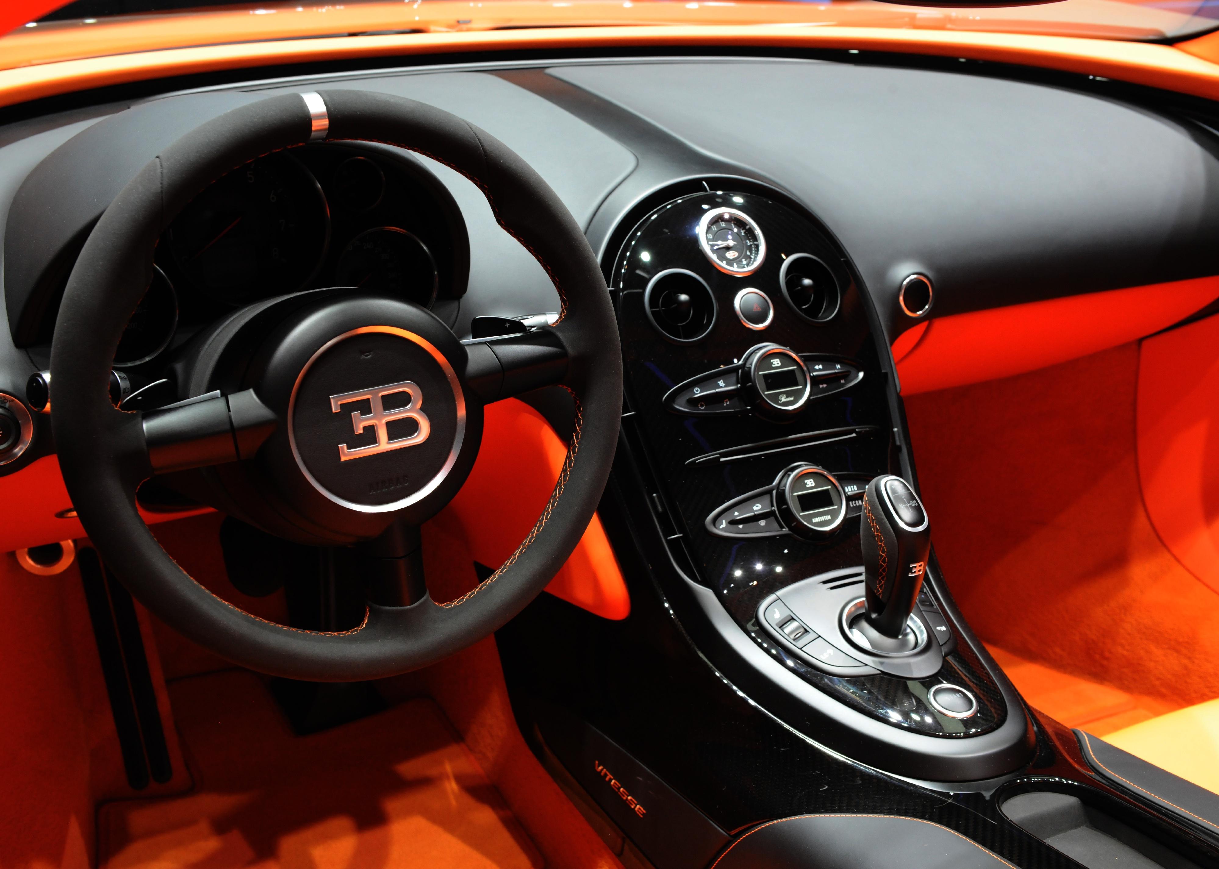 A view of the interior of a Bugatti Veyron shown on the Bugatti stand at the Geneva Motor Show.