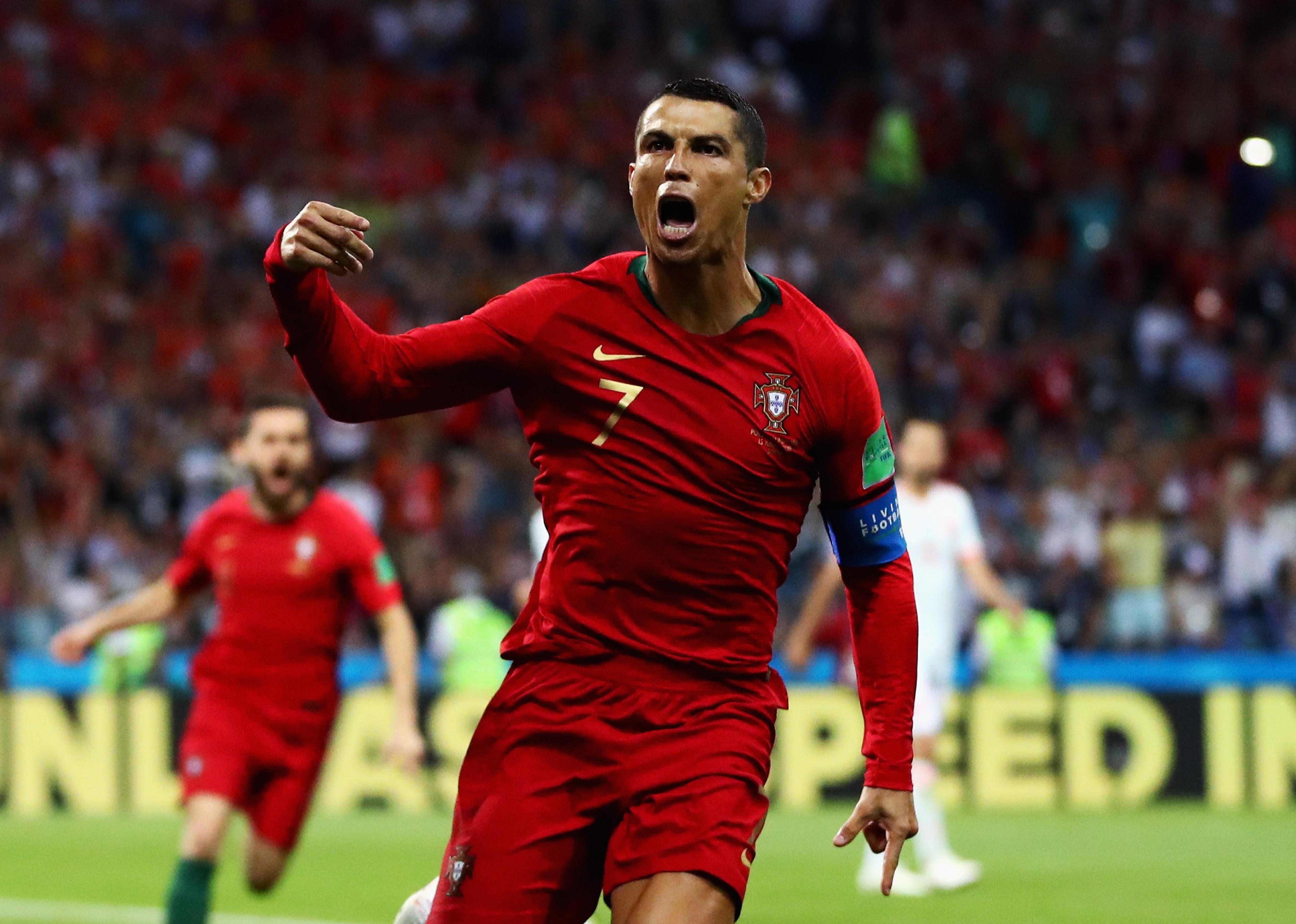 Cristiano Ronaldo of Portugal celebrates after scoring his team's first goal during the 2018 FIFA World Cup 