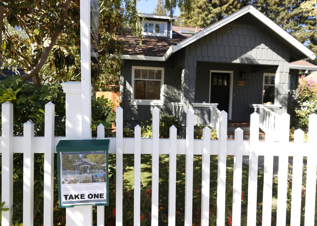 A flyer is posted in front of a home for sale.