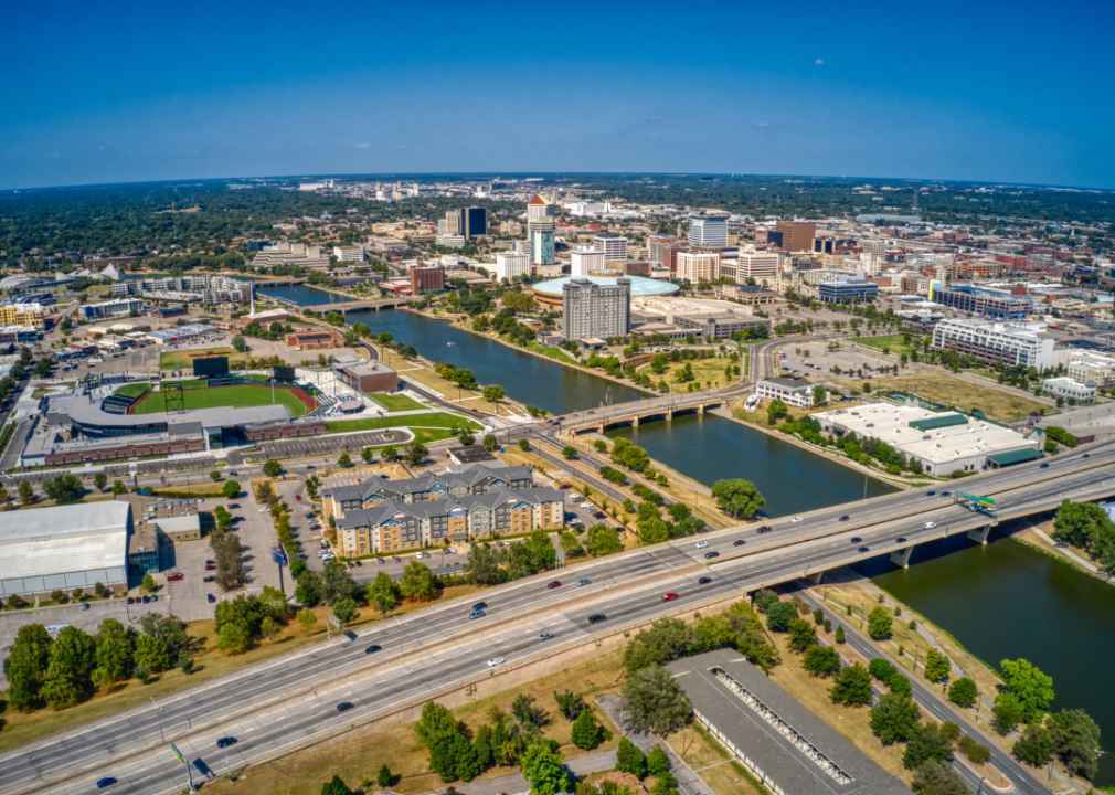 Aerial view of downtown Wichita, Kansas.