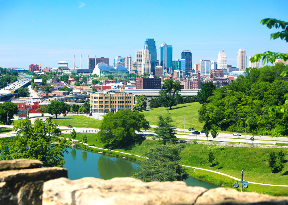 View of downtown Kansas City, Missouri from a high peak.