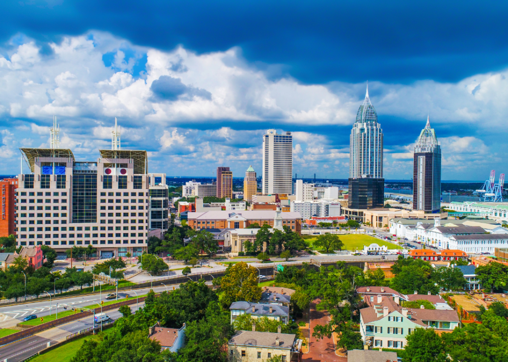 Aerial view of Mobile, Alabama skyline.