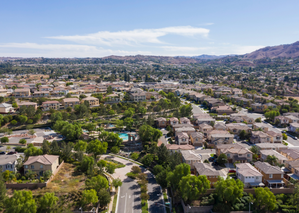 Aerial view of homes in Riverside, California.