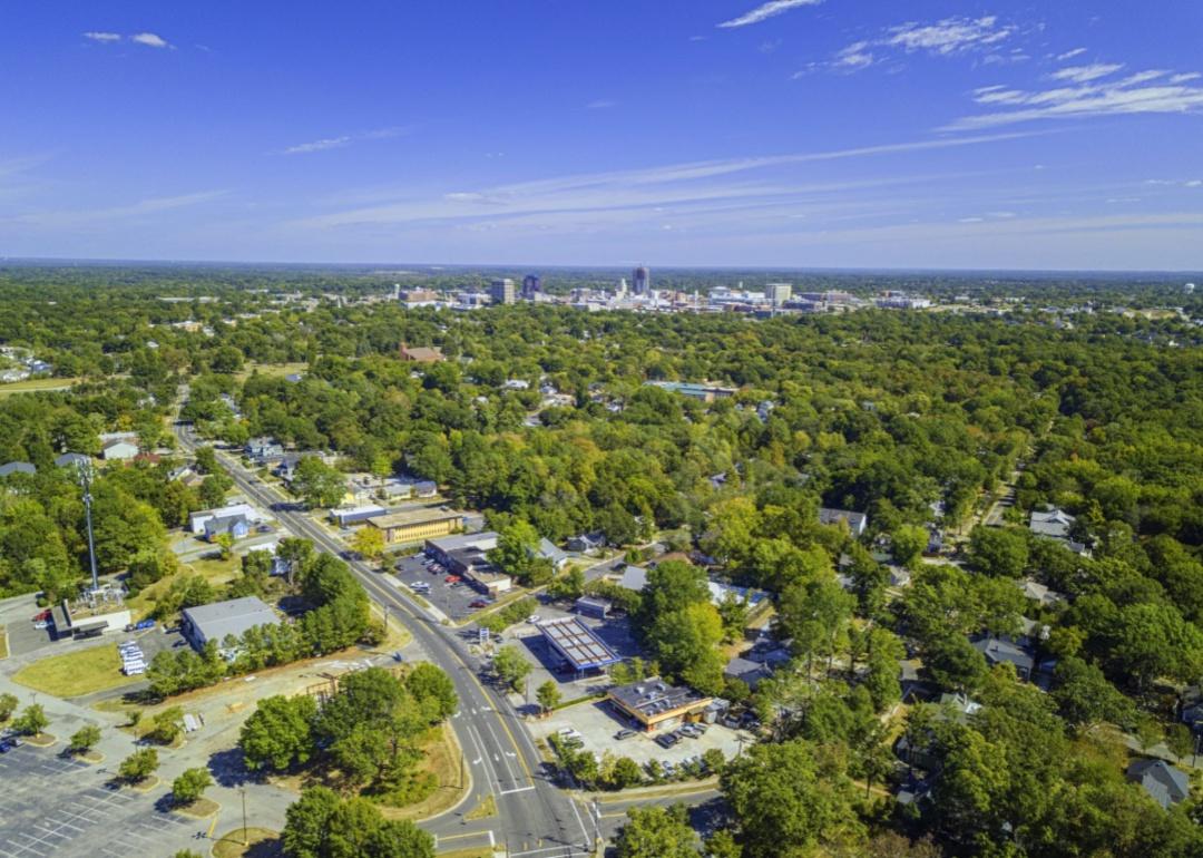 An aerial view of Durham, North Carolina.