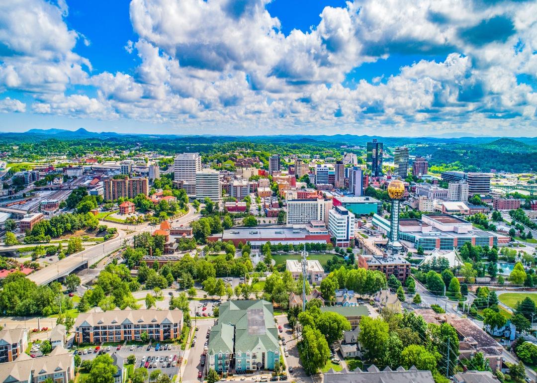 An aerial view of Knoxville, Tennessee.