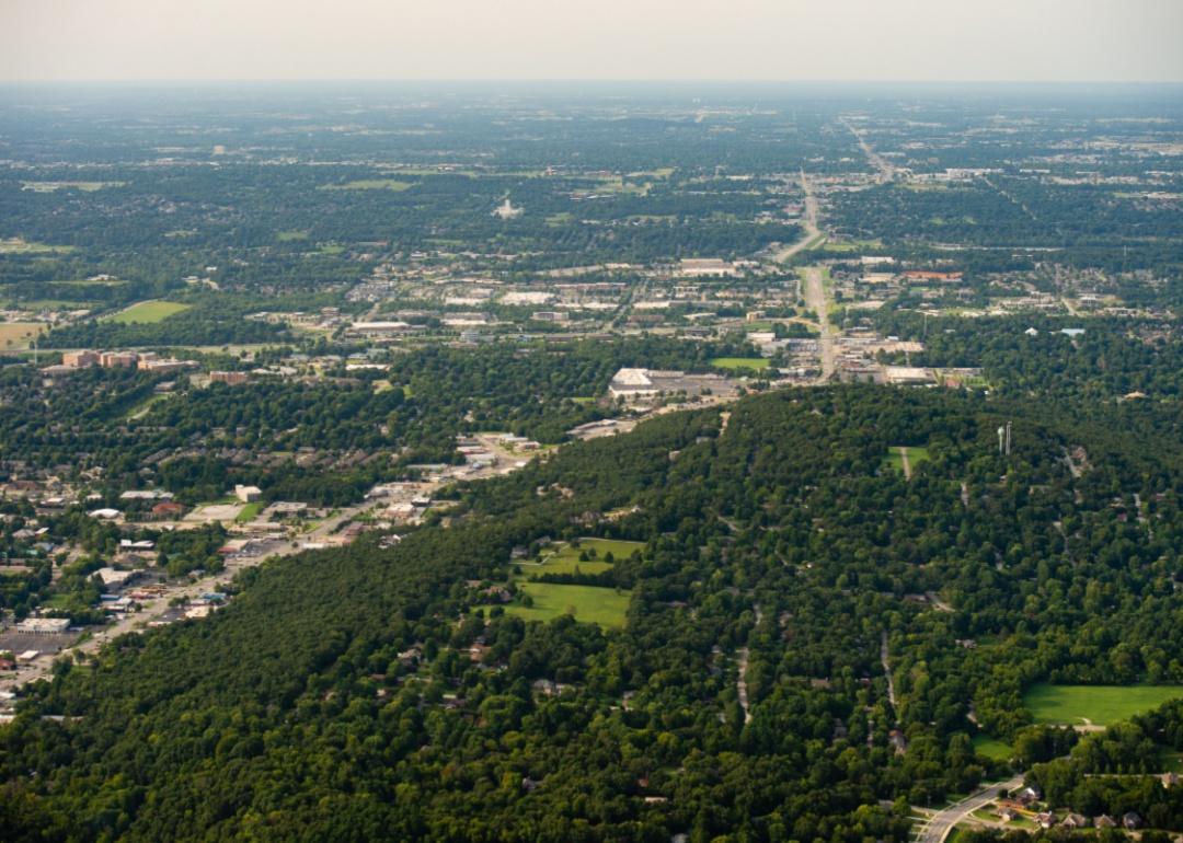 An aerial view of Fayetteville, Arkansas.