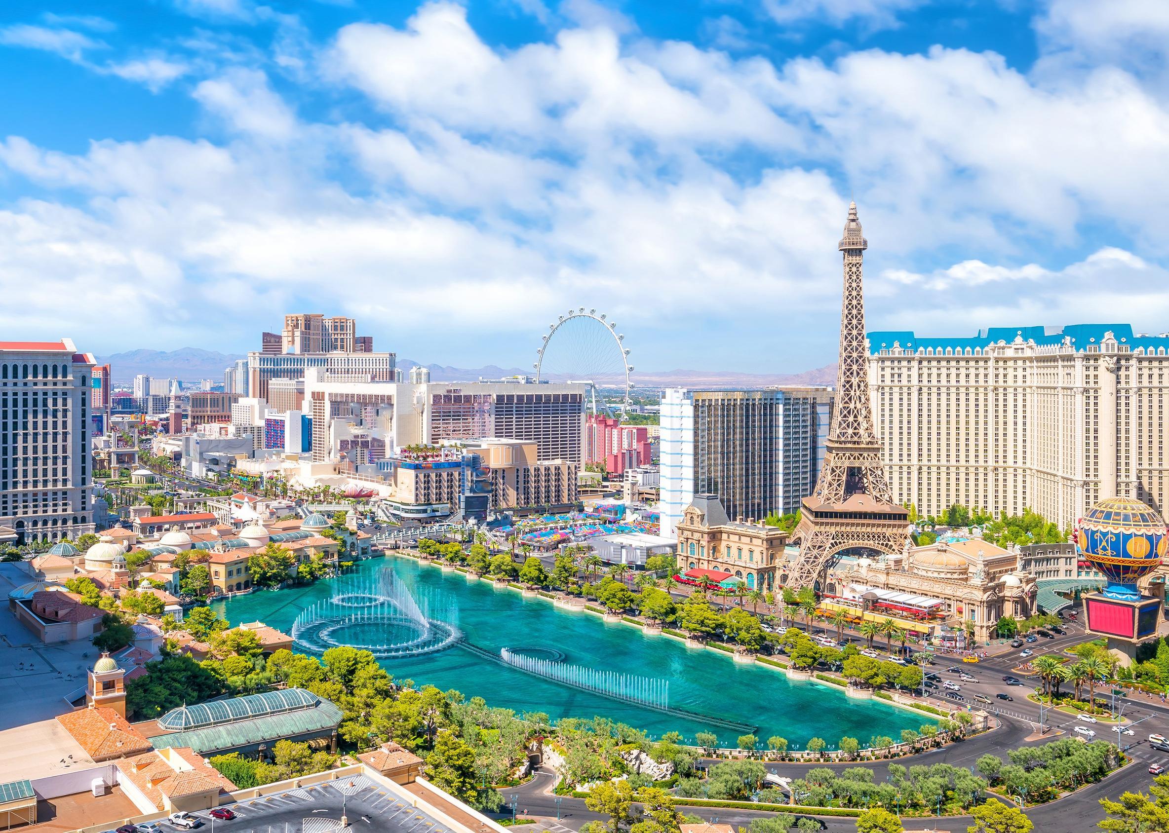 Blue skies and sunshine over the Las Vegas Strip.