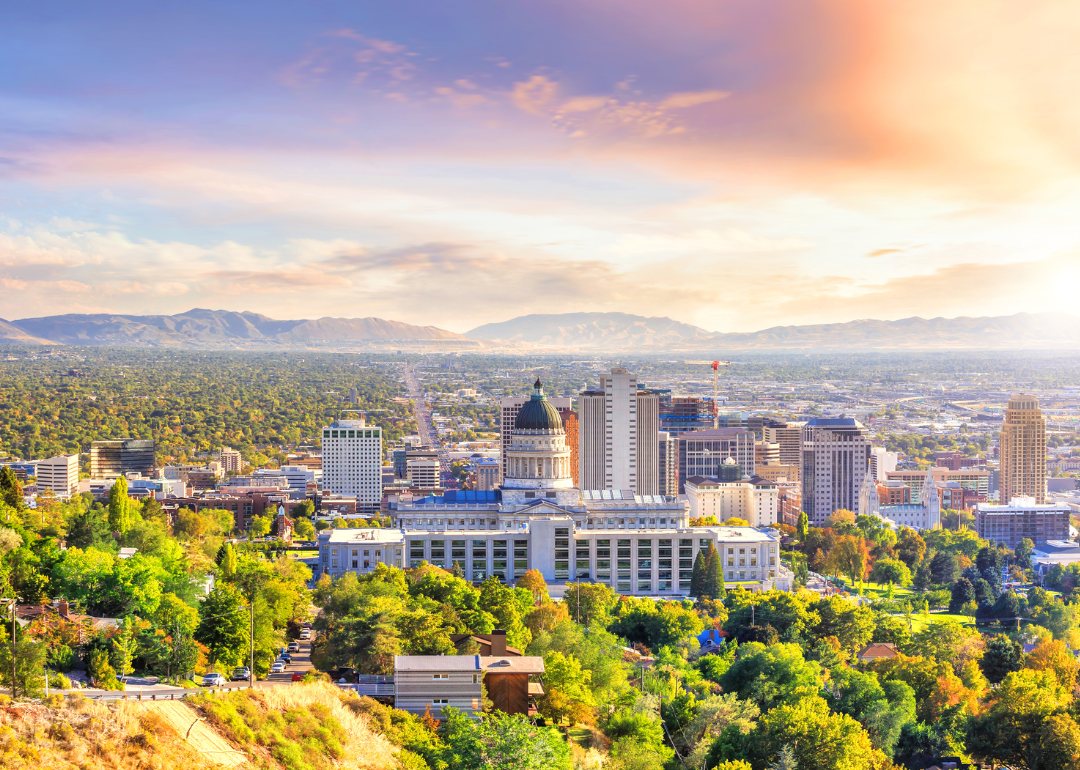 An aerial view of Salt Lake City with the Capitol in the forefront.
