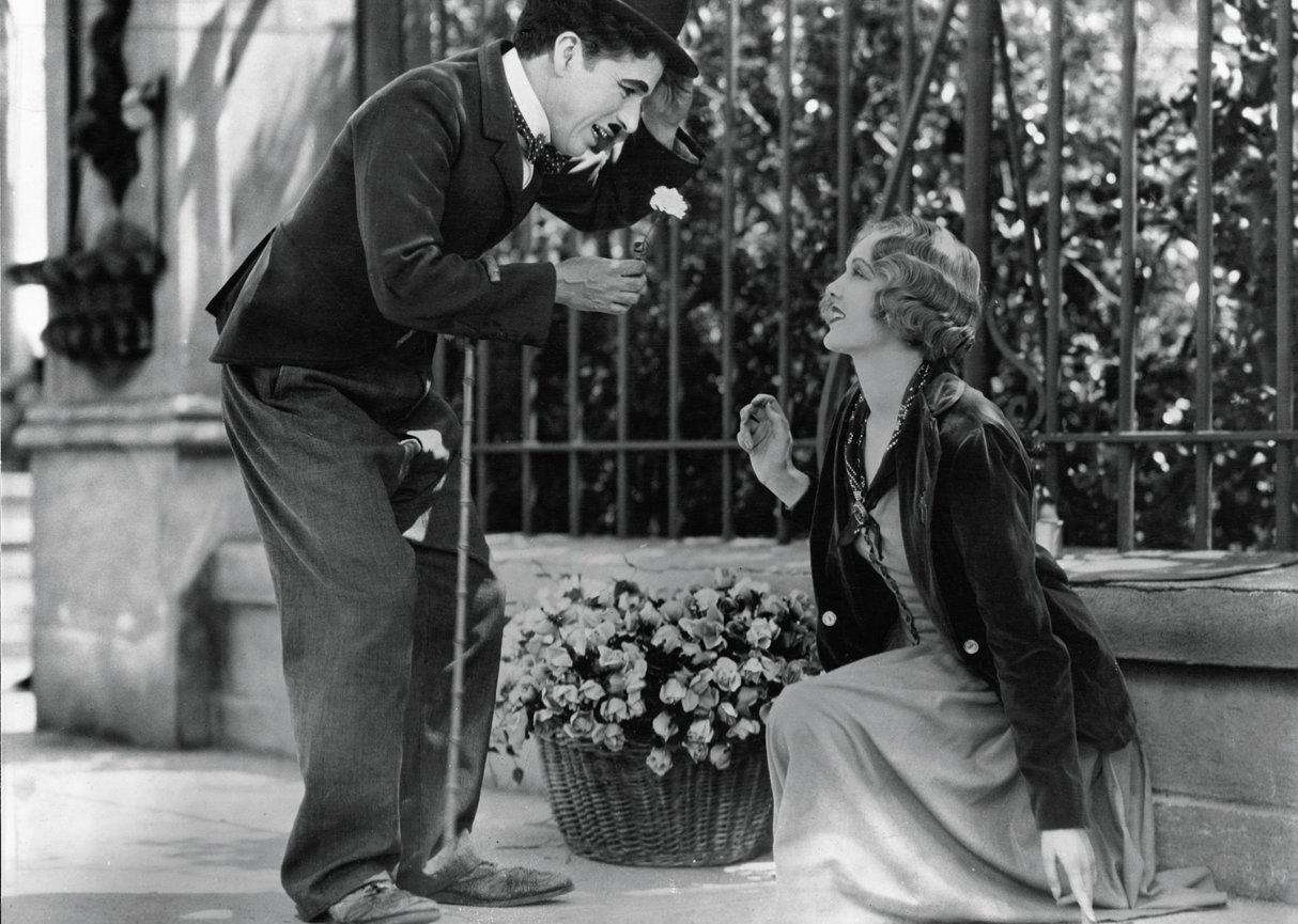 Charlie Chaplin and Virginia Cherrill in a scene from City Lights.