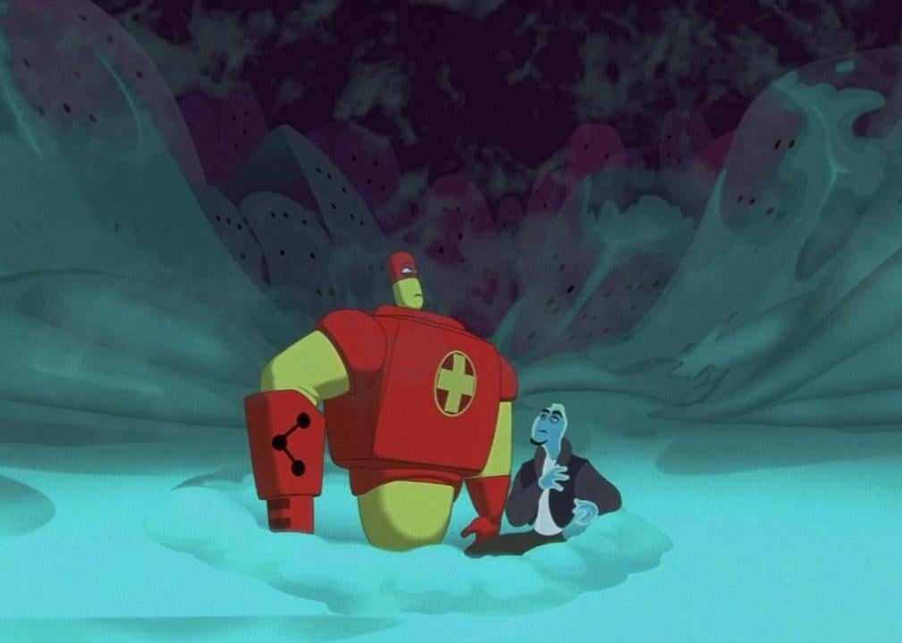 Two animated characters in a surreal landscape.