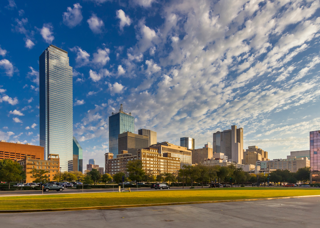 Buildings and cars on a sunny day in Dallas, Texas