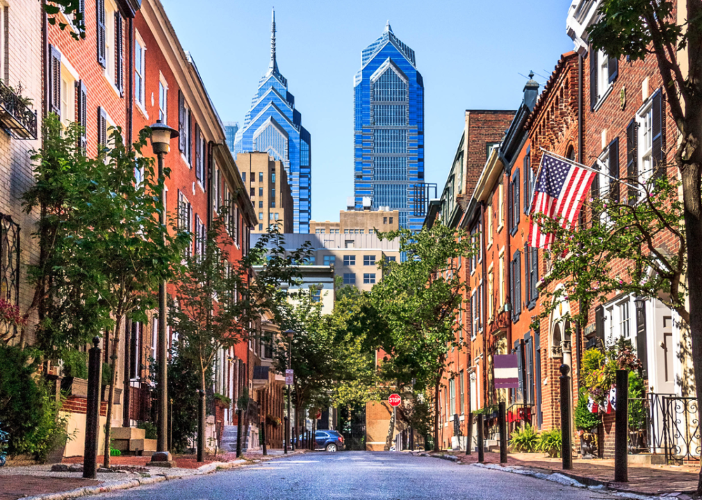 Philadelphia streets lined with brick residences.