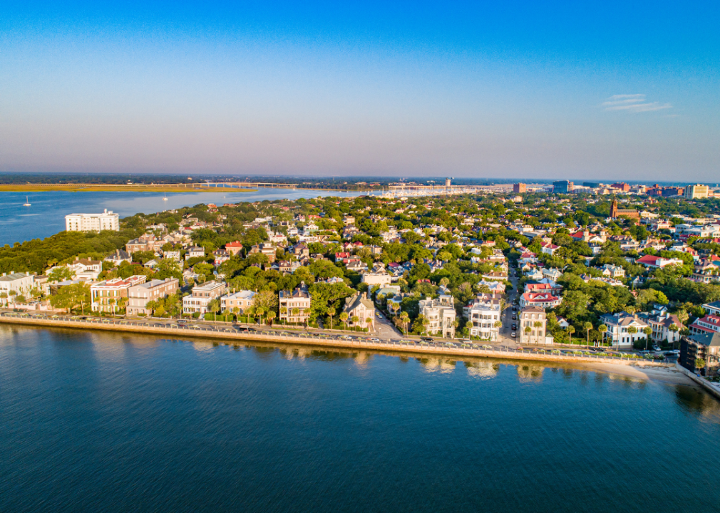 Aerial view of homes on the water in Charleston, South Carolina.