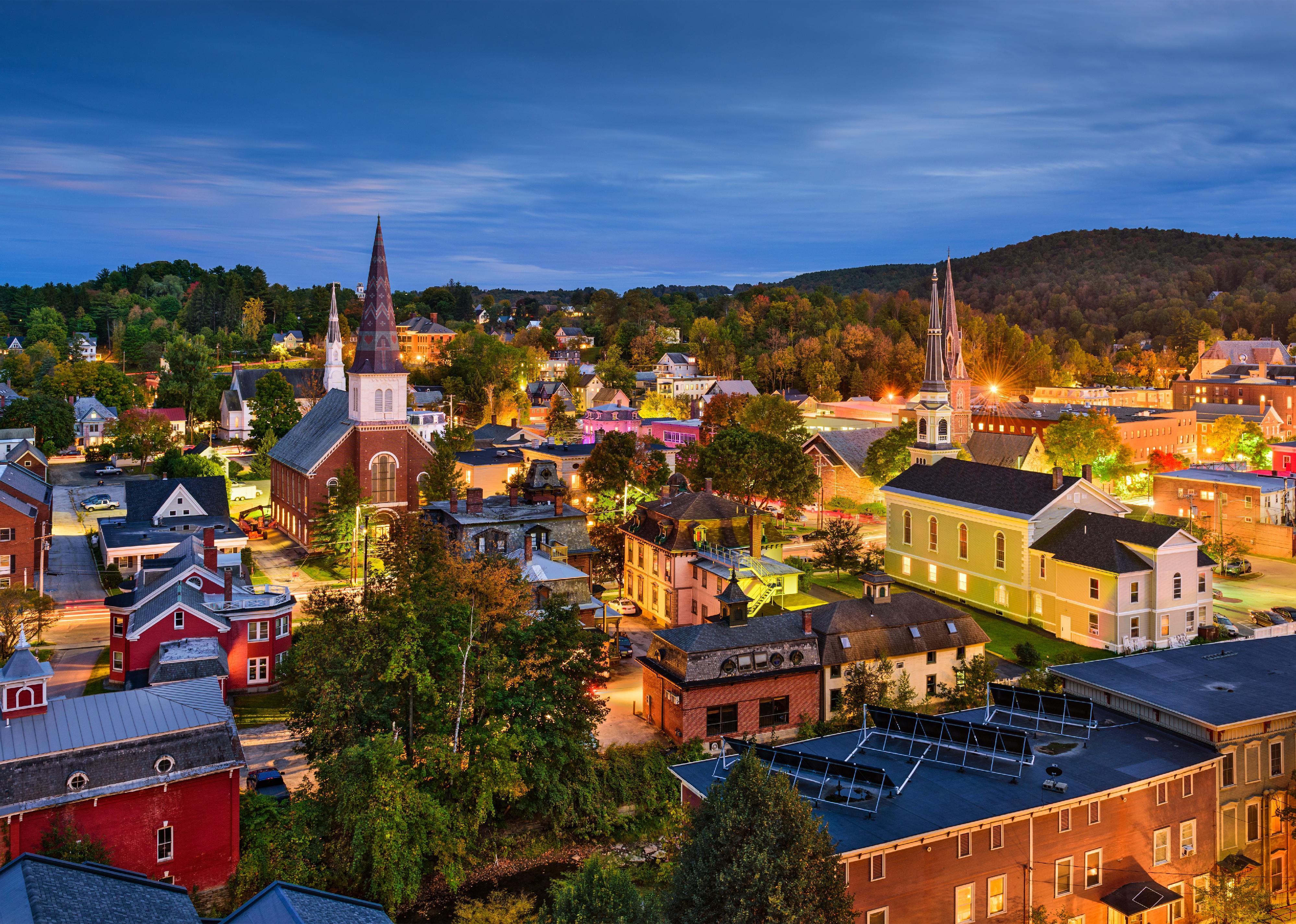Twighlight settles over Montpellier, Vermont.